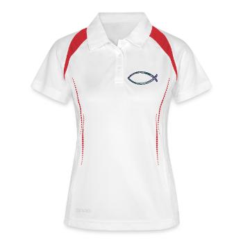 Poisson Ichtus (diamant, bleu) - Polo respirant Femme - blanc/marine - Devant