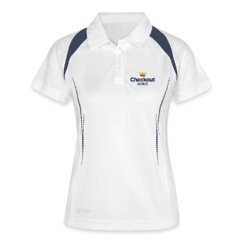 Checkout King Dart Krone Sport Outfit - Frauen Polo atmungsaktiv - Weiß/Navy - Vorne