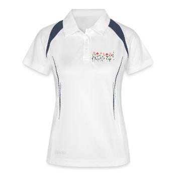 Herzblumen auf minimalem Schwarz - Frauen Polo atmungsaktiv - Weiß/Navy - Vorne