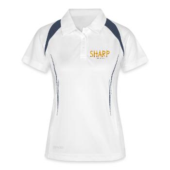 SHARP – Punkt verstanden | Spaßiges Bleistift-Wortspiel - Frauen Polo atmungsaktiv - Weiß/Navy - Vorne