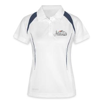 Alpenüberquerung 2026, Oberstdorf Meran, Wandern - Frauen Polo atmungsaktiv - Weiß/Navy - Vorne