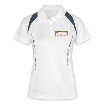 Weihnachtsgirlande Frohe Weihnachten rote Schrift - Frauen Polo atmungsaktiv - Weiß/Navy - Vorne