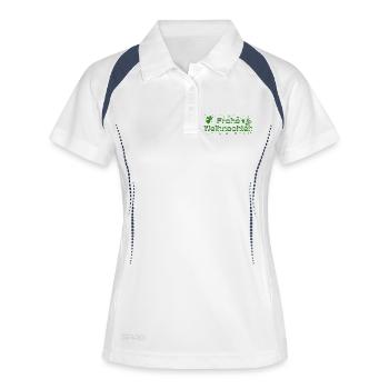 Frohe Weihnachten grün Sterne Engel Weihnachtsbaum - Frauen Polo atmungsaktiv - Weiß/Navy - Vorne