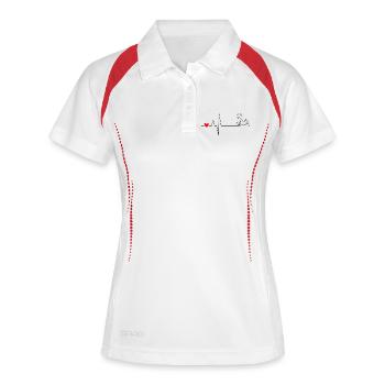 Rotes Herz Minimal auf schwarzem Canvas - Frauen Polo atmungsaktiv - Weiß/Navy - Vorne