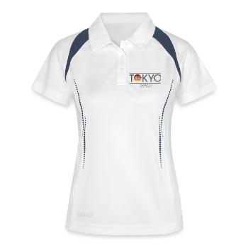 Tokio Neon Sonne Motiv - Frauen Polo atmungsaktiv - Weiß/Navy - Vorne