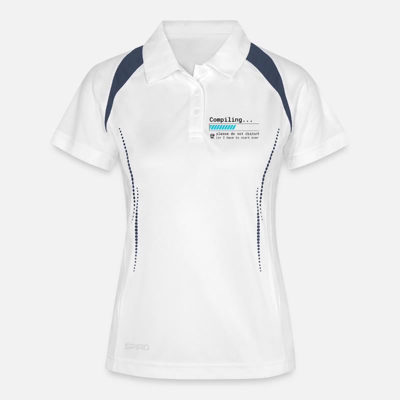 Lustiges Programmierer T-Shirt - Compiling Please  - Frauen Polo atmungsaktiv - Weiß/Navy