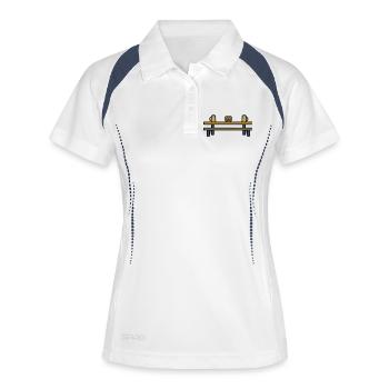 Biergarten Tisch Volksfest Brezel Bier Stammtisch - Frauen Polo atmungsaktiv - Weiß/Navy - Vorne