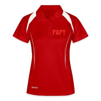 PAPY. FÊTE DES PÈRES. BONNE FÊTE PAPY. JE T'AIME. - Polo respirant Femme - blanc/marine - Devant