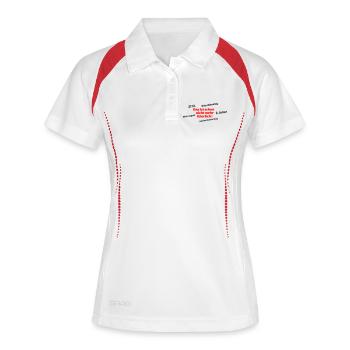 Das ist schon nicht mehr feierlich - Frauen Polo atmungsaktiv - Weiß/Navy - Vorne