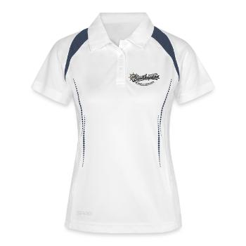 Bootskapitän Spruch mit Steuerrad für Seefahrer - Frauen Polo atmungsaktiv - Weiß/Navy - Vorne
