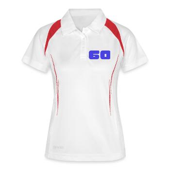 60. 60 ANS. 60e ANNIVERSAIRE. ANNIVERSAIRE 60 ANS. - Polo respirant Femme - blanc/marine - Devant