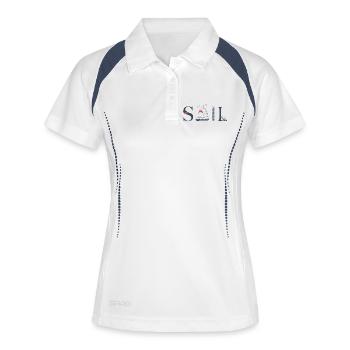 SAIL – Maritimes Typografie Design - Frauen Polo atmungsaktiv - Weiß/Navy - Vorne