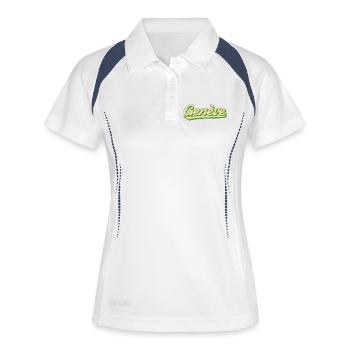 Genève Retro Script Limette - Frauen Polo atmungsaktiv - Weiß/Navy - Vorne