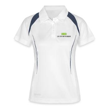 selten antriebslos fahrrad spruch geschenk akku - Frauen Polo atmungsaktiv - Weiß/Navy - Vorne