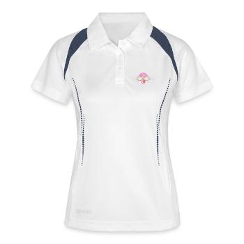 Lotus Ornament mit Yin und Yang Symbol  - Frauen Polo atmungsaktiv - Weiß/Navy - Vorne