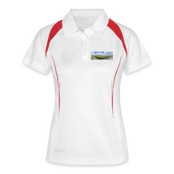 Champ panoramique avec fossé et fleurs - Polo respirant Femme - blanc/marine - Devant