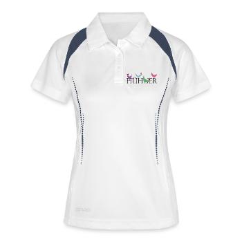 Humorvolle Hühner mit Wortspiel - Frauen Polo atmungsaktiv - Weiß/Navy - Vorne