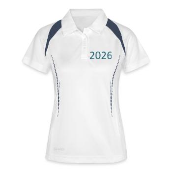 2026 Zahl Jahreszahl - Frauen Polo atmungsaktiv - Weiß/Navy - Vorne
