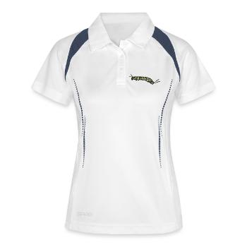 Gestreifte gelbe Raupe - Frauen Polo atmungsaktiv - Weiß/Navy - Vorne