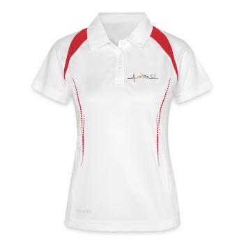 Bunte Berglandschaft mit Herzmotiv - Frauen Polo atmungsaktiv - Weiß/Navy - Vorne