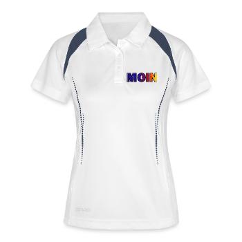 MOIN Gradient Typo Druck - Frauen Polo atmungsaktiv - Weiß/Navy - Vorne