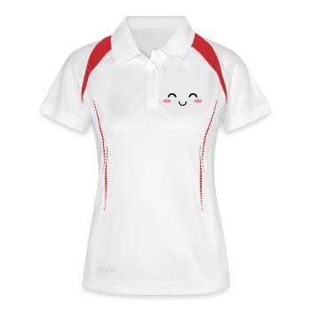 Glückliches Kawaiigesicht - Frauen Polo atmungsaktiv - Weiß/Navy - Vorne