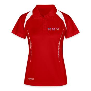 Bunte Schmetterlingsvielfalt - Frauen Polo atmungsaktiv - Weiß/Navy - Vorne