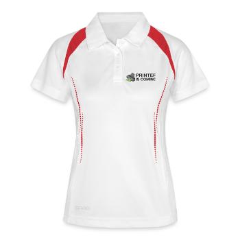 PRINTER IS COMING - Frauen Polo atmungsaktiv - Weiß/Navy - Vorne