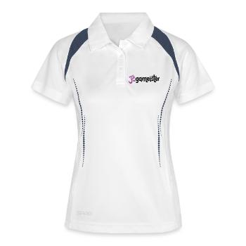 Jogameister - Typografisches OM (3-Farbig) - Frauen Polo atmungsaktiv - Weiß/Navy - Vorne