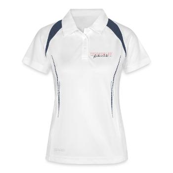 Pferdeverliebt Pferd Pferdemädchen Reiten Geschenk - Frauen Polo atmungsaktiv - Weiß/Navy - Vorne