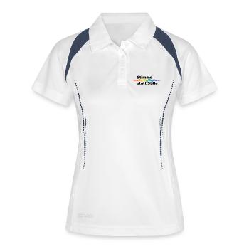 Stimme statt Stille Pride CSD Tonwelle Regenbogen - Frauen Polo atmungsaktiv - Weiß/Navy - Vorne