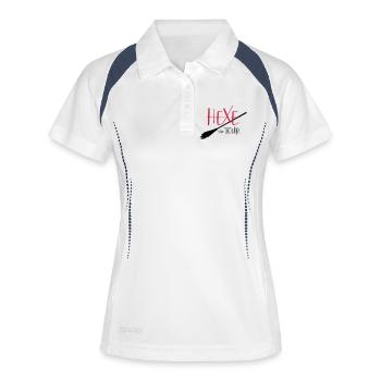 Hexe on tour - Party, Fasching, Halloween - Frauen Polo atmungsaktiv - Weiß/Navy - Vorne