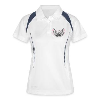Kirschblüten Schmetterling, butterfly - Frauen Polo atmungsaktiv - Weiß/Navy - Vorne