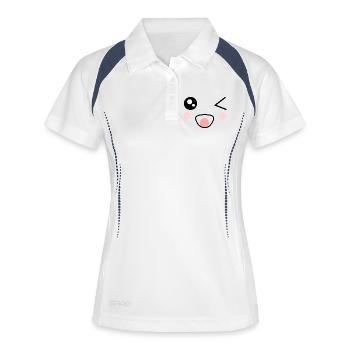 Visage Kawaii Drôle Cadeau - Polo respirant Femme - blanc/marine - Devant