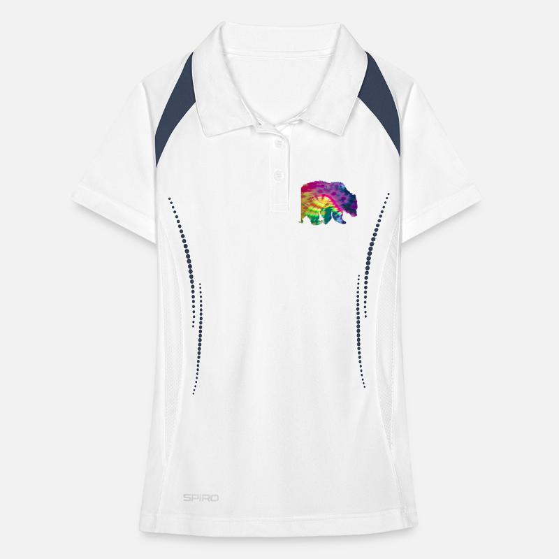 Bear Silhouette Tie Dye Batik Pattern Polo respirant Femme