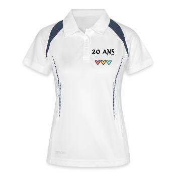 20. 20 ANS. 20e ANNIVERSAIRE. ANNIVERSAIRE 20 ANS. - Polo respirant Femme - blanc/marine - Devant