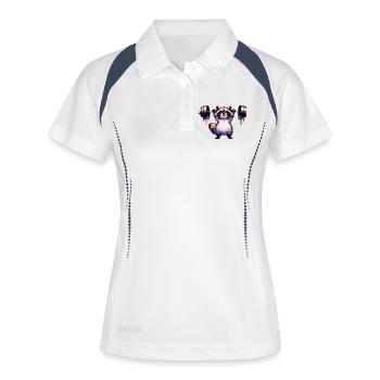 Un raton laveur arc-en-ciel soulève une barre lourde - Polo respirant Femme - blanc/marine - Devant