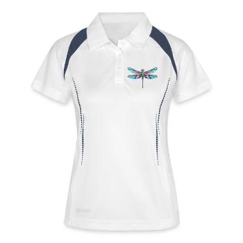 Dragonfly - Cooles Low-Poly-Logo - Frauen Polo atmungsaktiv - Weiß/Navy - Vorne