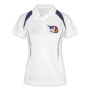 Licorne arc-en-ciel radieuse - Polo respirant Femme - blanc/marine - Devant