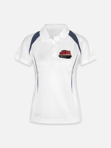 Rote Diesellokomotive Vintage Stil BR 112 - Frauen Polo atmungsaktiv - Weiß/Navy