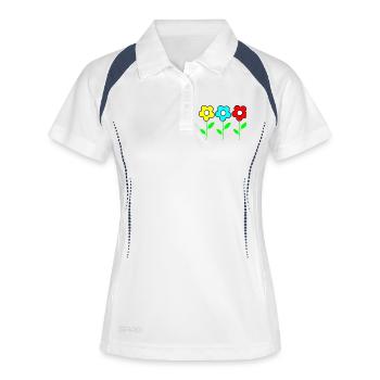 Drei bunte Blumen auf Schwarz - Frauen Polo atmungsaktiv - Weiß/Navy - Vorne