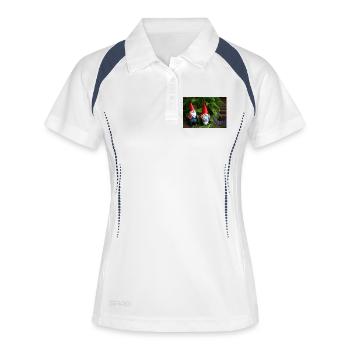Gartenzwerge im Beet - Frauen Polo atmungsaktiv - Weiß/Navy - Vorne