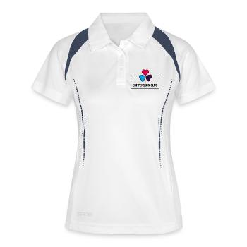 Compersion Club - Polyamorie  - Frauen Polo atmungsaktiv - Weiß/Navy - Vorne