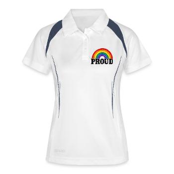 Proud LGBT Spruch Retro Regenbogen Motiv CSD - Frauen Polo atmungsaktiv - Weiß/Navy - Vorne