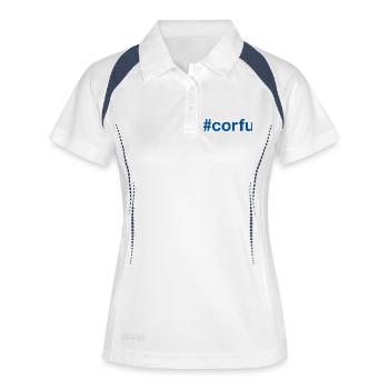 CORFU Greece Griechenland Hashtag - Frauen Polo atmungsaktiv - Weiß/Navy - Vorne