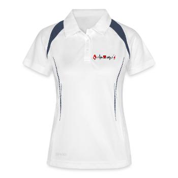 Cardioherz mit Flagge Schweiz, Flagge Japan - Frauen Polo atmungsaktiv - Weiß/Navy - Vorne