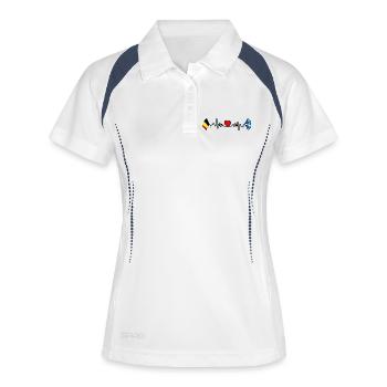 Cardio-Herz Flagge Belgien, Flagge Schottland - Frauen Polo atmungsaktiv - Weiß/Navy - Vorne