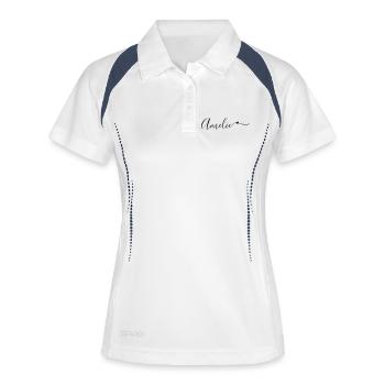 Amelie Name Vorname Dekorativ - Frauen Polo atmungsaktiv - Weiß/Navy - Vorne