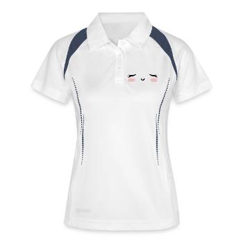Kawaii mit dem Gesicht schlafend, die Augen geschlossen - Frauen Polo atmungsaktiv - Weiß/Navy - Vorne