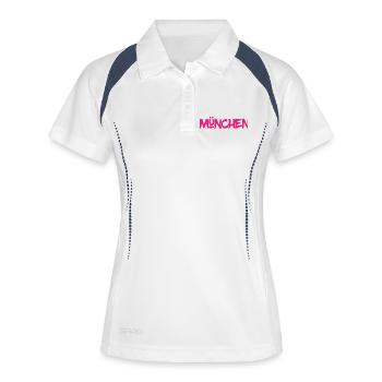München - Bayern - Isar - Frauenkirche - Prater - Frauen Polo atmungsaktiv - Weiß/Navy - Vorne